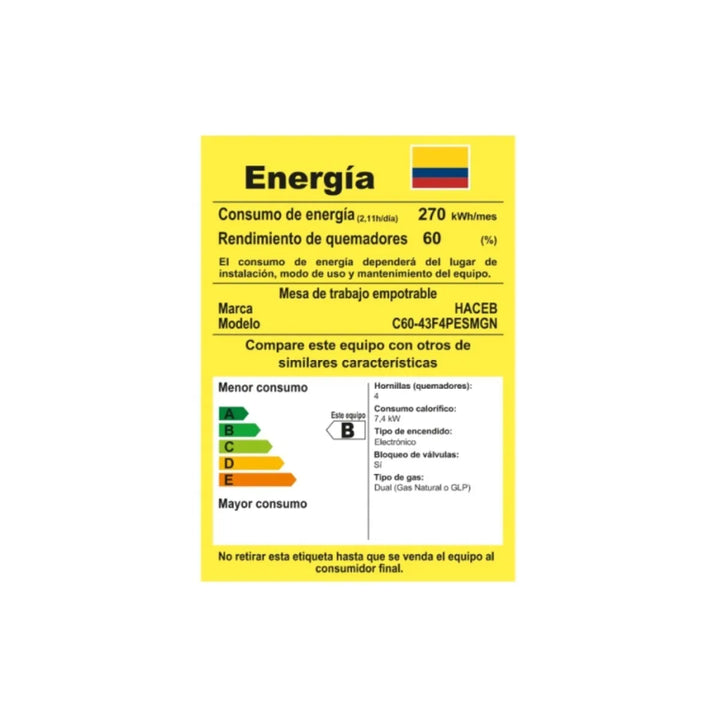 Estufa De Empotrar Cristal 60x43 Cm Gas Natural Haceb Color Negro