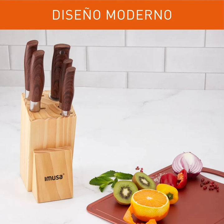 Bloque Cuchillos Imusa Talent Madera 4 Cuchillos + Afilador Color Marrón