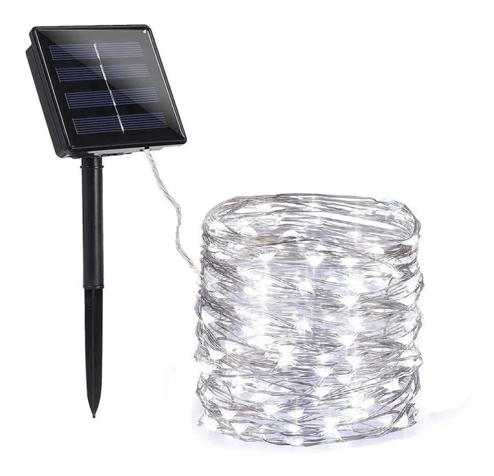 Luz Led Navideña Recargable Panel Solar 200 Leds Impermeable Blanco