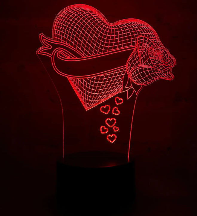 Lámpara Led Corazón Con Rosa Regalo Aniversario Decoración Negra