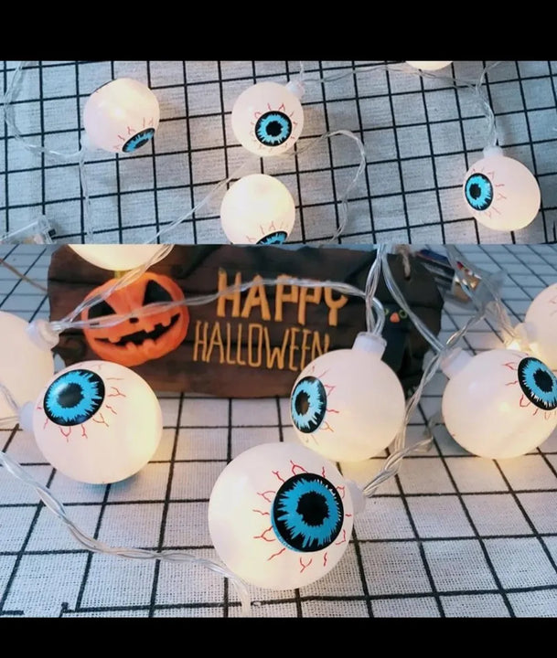 Guirnalda 10 Led Halloween Ojos Blanco Extension 2mt Pilas
