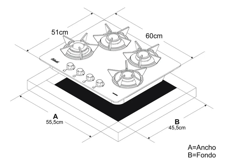 Estufa De Empotrar Vidrio 5883 Gas Natural Negro