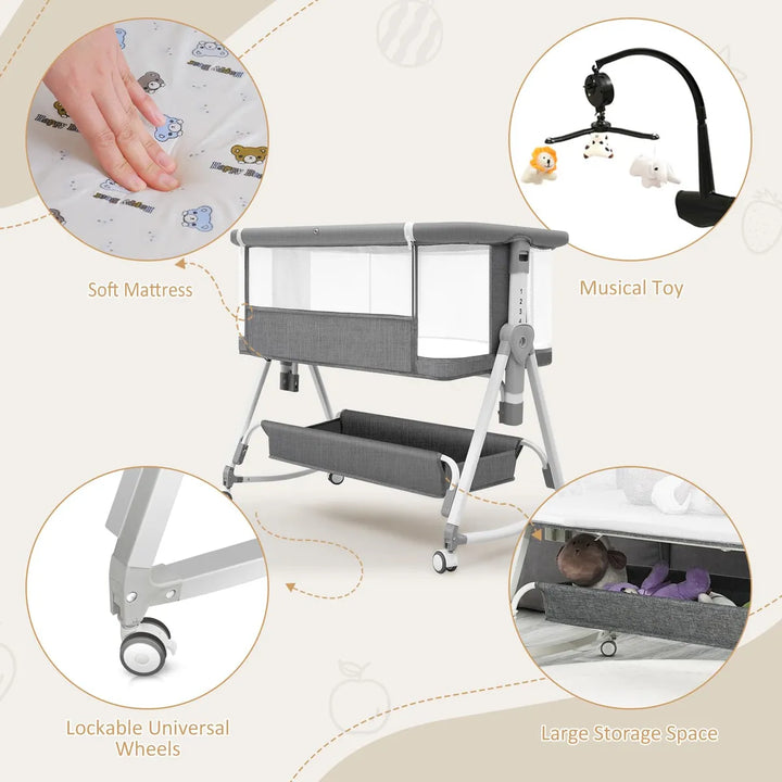 Moisés Para Bebé 3 En 1 Cuna Portátil Ajustable Gris