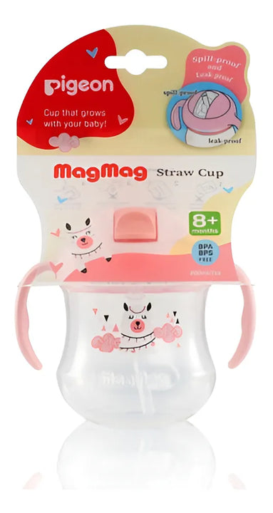 Vaso Antiderrame Entrenador 200ml Con Pitillo 8m+ Pigeon Color Rosa claro Magmag