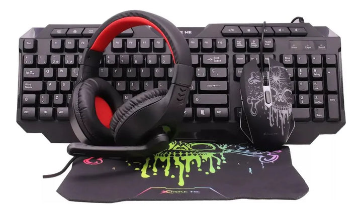 Combo Gamer 4en1 Teclado Mouse Audifonos Mouse Pad Xtrike Me Mouse Negro Teclado Negro