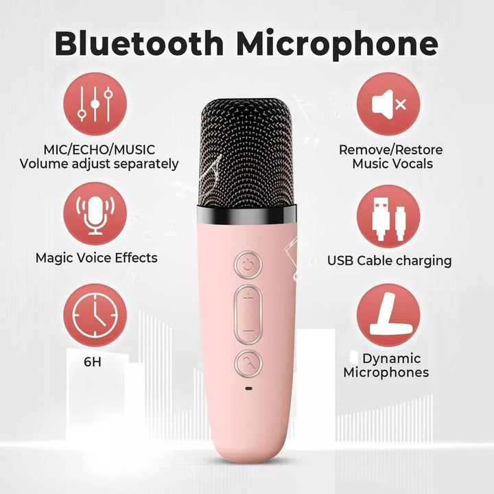 Parlante Karaoke Portátil Mini Con Micrófono Inalámbrico Bt Color Rosa