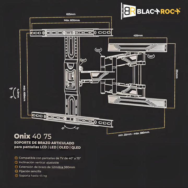 Soporte De Doble Brazo Para Tv De 40'' A 75'' Blackrock Color Negro
