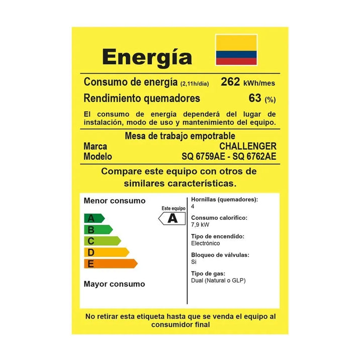 Estufa De Empotrar Challenger 4 Puestos Gas Vidrio Sq 6759 Color Negro