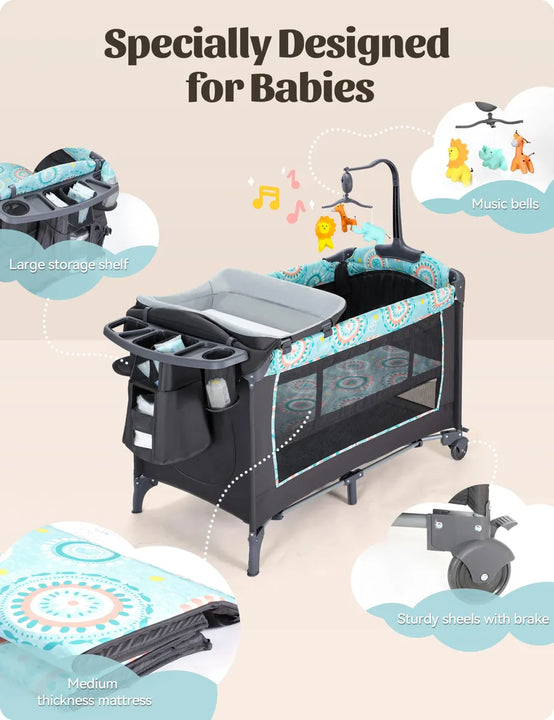 Moisés 5 En 1 Portátil Para Bebé Con Cambiador Y Colchón