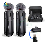 Micrófono Inalambrico Solapa Color Negro Conexión USB tipo C Portátil Iphone Android Compatible Apple Filtro Antipop Condensador Estuche Carga 3 en 1 Combo Duo