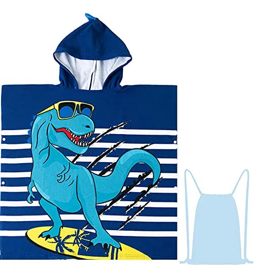 Poncho De Toalla De Dinosaurio Con Capucha Para Ninos