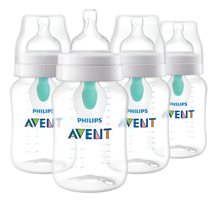 Combo 4 Unidades Biberon Avent Con Valvula Anticolico 9 Oz Transparente Clasico Válvula Airfree