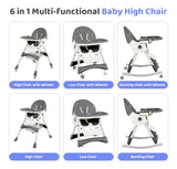 Silla Alta Plegable 6 En 1 Para Bebé Con Ruedas Ajustable