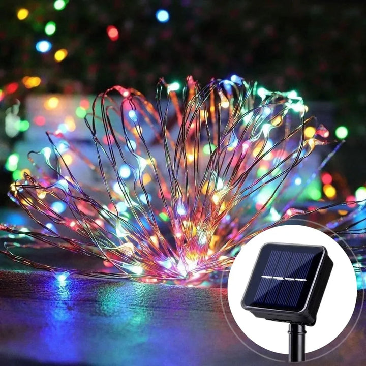 Luz Led De Navideña Recargable Con Panel Solar 100 Leds New Cálida