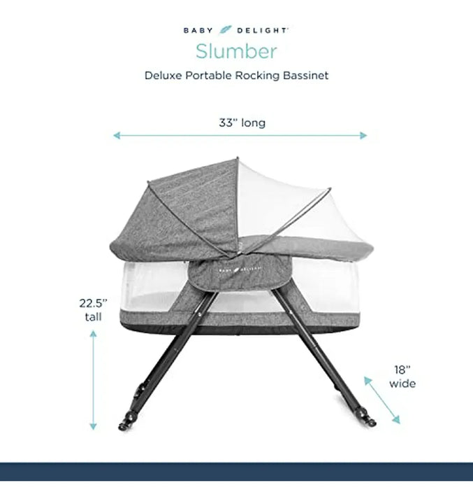 Cuna Mecedora Portátil Con Dosel Removible, Gris Tweed