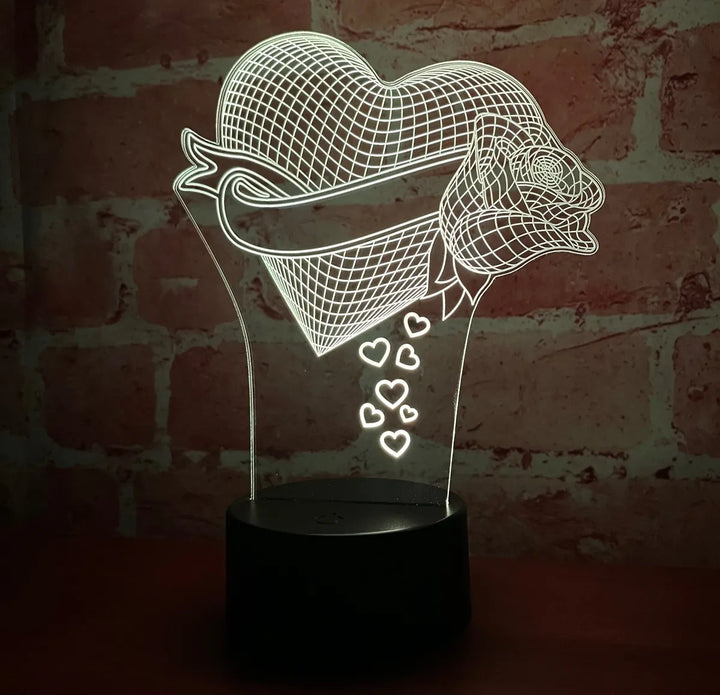 Lámpara Led Corazón Con Rosa Regalo Aniversario Decoración Negra