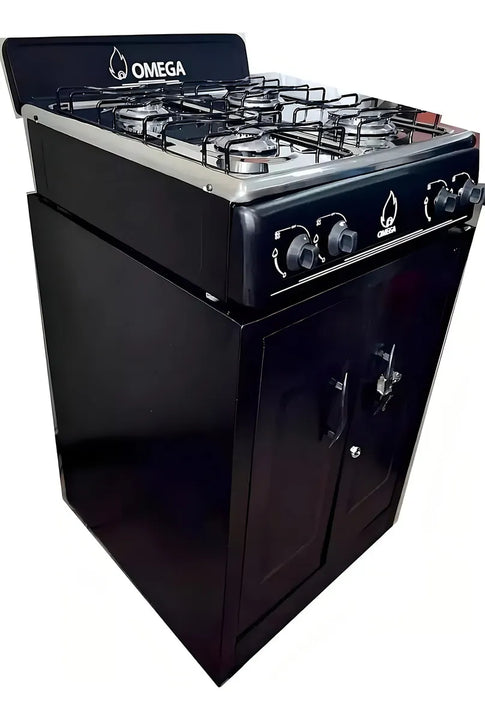 Estufa De Sobremesa 4 Puestos Omega Quemador Pesado Aluminio Color Negro