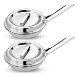Set X2 Sartén Acero Quirúrgico 1810 Con Tapa Cocina Gourmet Plateado