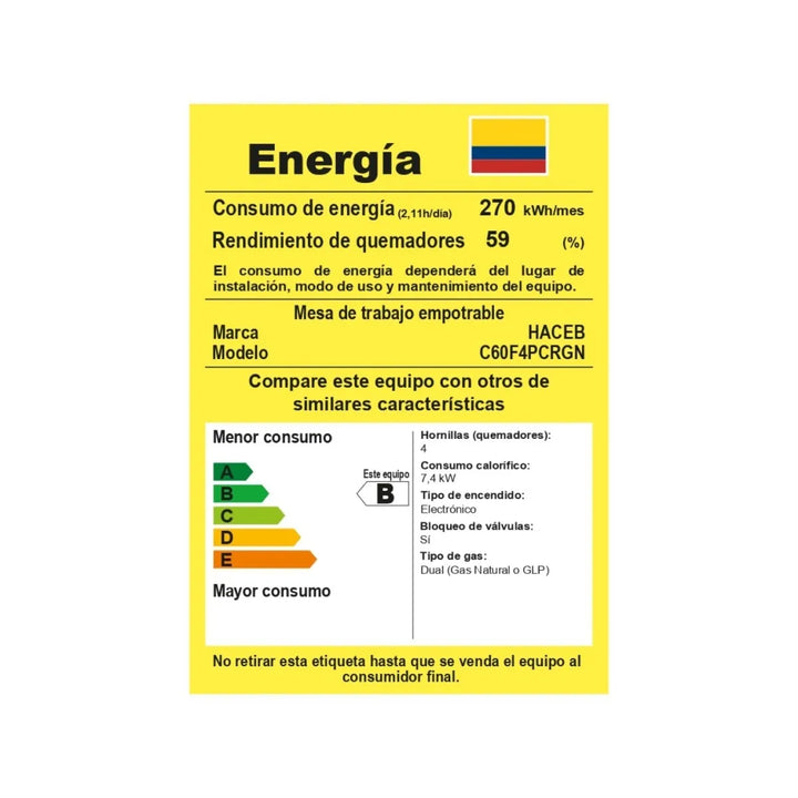 Estufa De Empotrar Haceb 9000745 Cristal 60x50 Cm Gas Natural