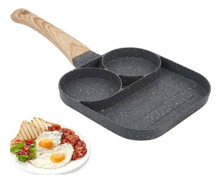 Sartén De 3 Puestos Para Huevos Arepas Antiadherente Gris