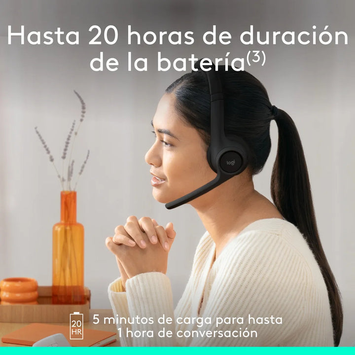 Logitech Zone 300, Diadema Bt Inalámbrica, 2 Micrófonos, Blk Color Negro Luz Blanco