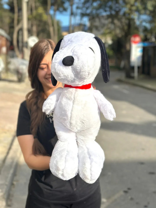 Peluche Perro Snoopy Grande 55cm + Moño + 3 Globos Blanco