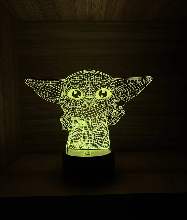 Lámpara Led 3d Star Wars Baby Yoda Grogu Holograma Regalo Negro
