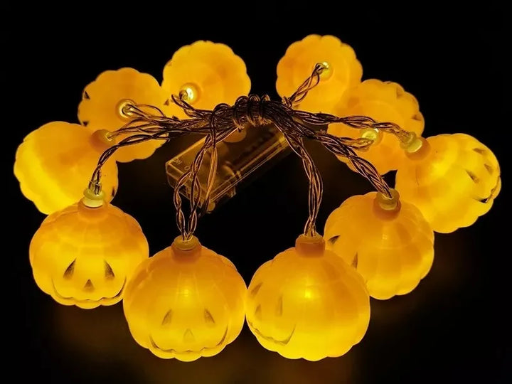 Guirnalda 10 Led Calabazas Extensión Halloween 2mt Pilas Aa