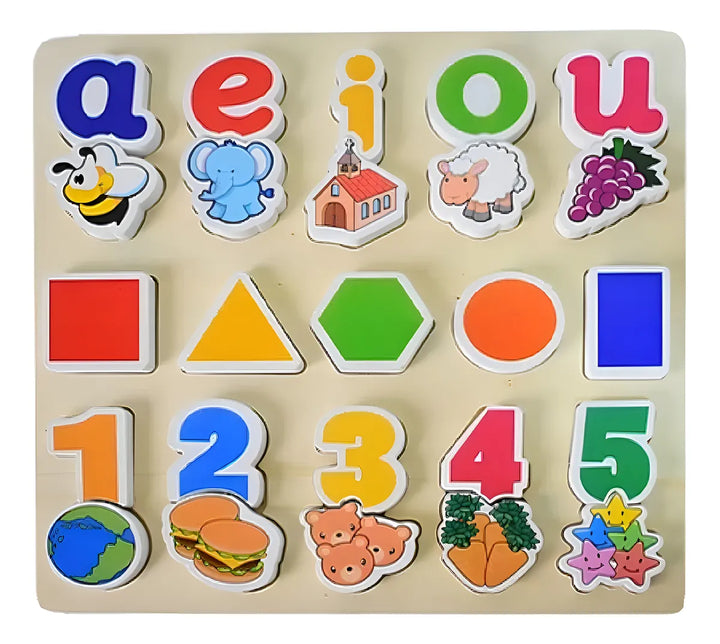 Rompecabeza De Madera Vocales Figuras Geométricas Números