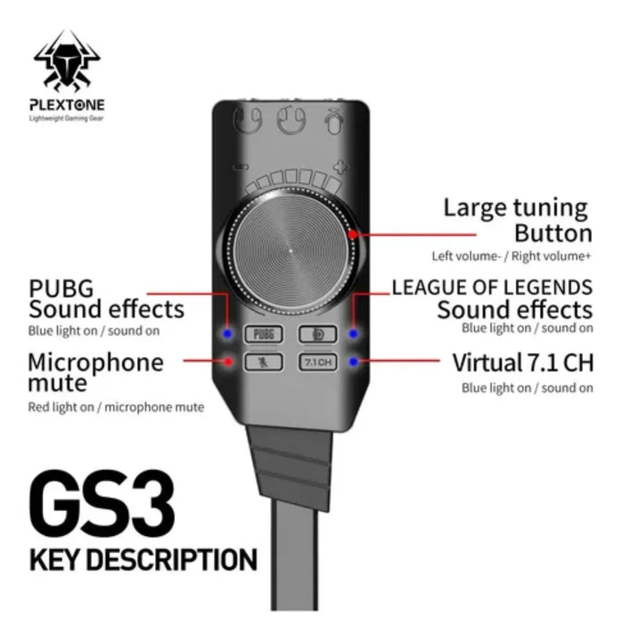 Tarjeta De Sonido Gamer Usb De 7.1 Control Vol Gs3 Mark Ii