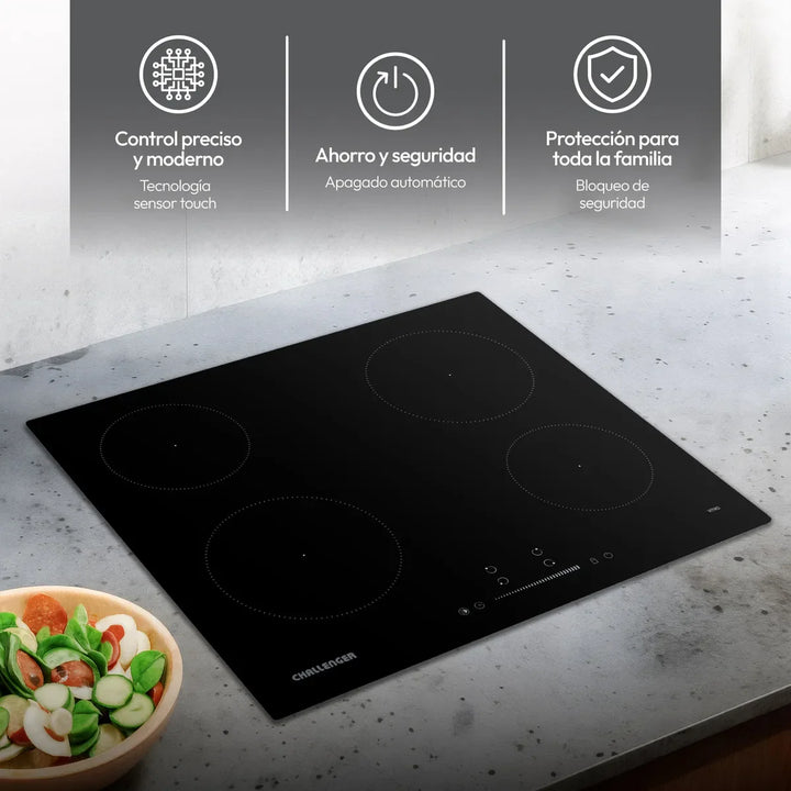 Estufa De Empotrar Vitrocerámica 60 Cm Cuatro Puestos Negro