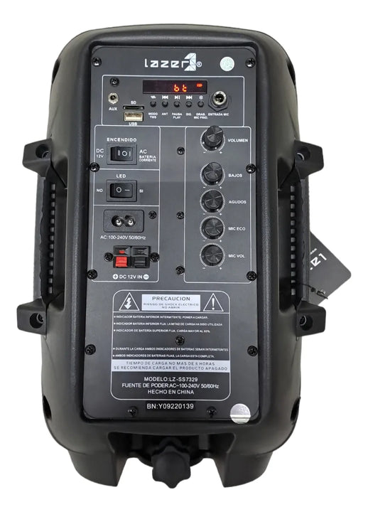 Parlante Profecional Bluetooth Usb Fm 8 Pulgadas Recargable Negro