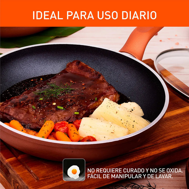 Juego De 2 Sartenes Imusa 90 Años 24cm Tapa De Vidrio Color Cobre