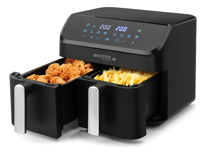 Freidora De Aire Doble Canasta 9lt Digital Holstein Airfryer Negra Plaeada