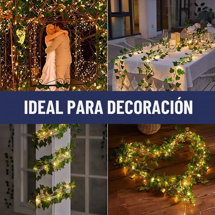 Guirnalda Luces Led Solar Cortina Hojas Enredadera Set 2 X7m