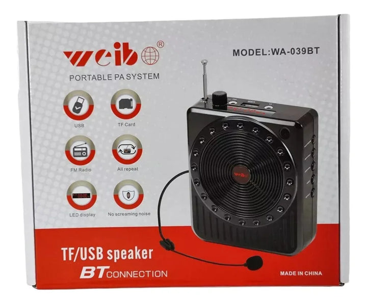 Parlante Portátil Micrófono Amplificador Bluetooth Radio Sd Rojo