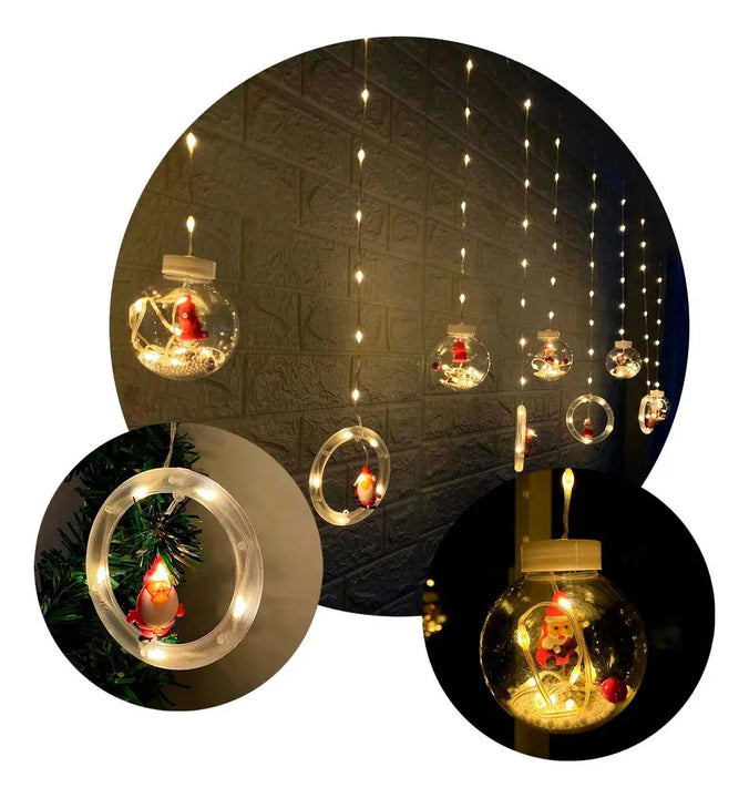 Instalación Cortina Bolas Y Aros Navideños Figuras Navideñas Cálidas