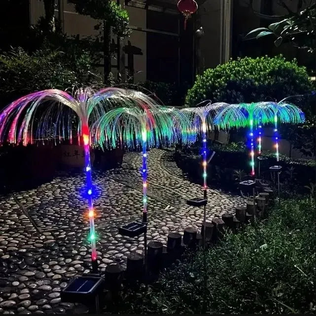 2 Luces Solares De Medusas Lámparas De Fibra Óptica Inalámb Multicolor