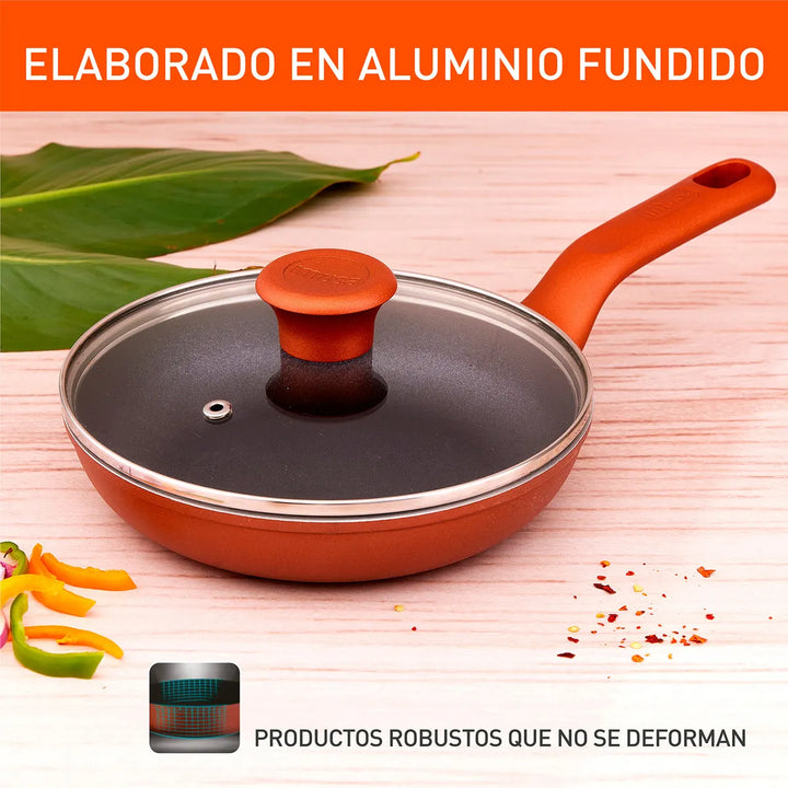 Juego De 2 Sartenes Imusa 90 Años 24cm Tapa De Vidrio Color Cobre