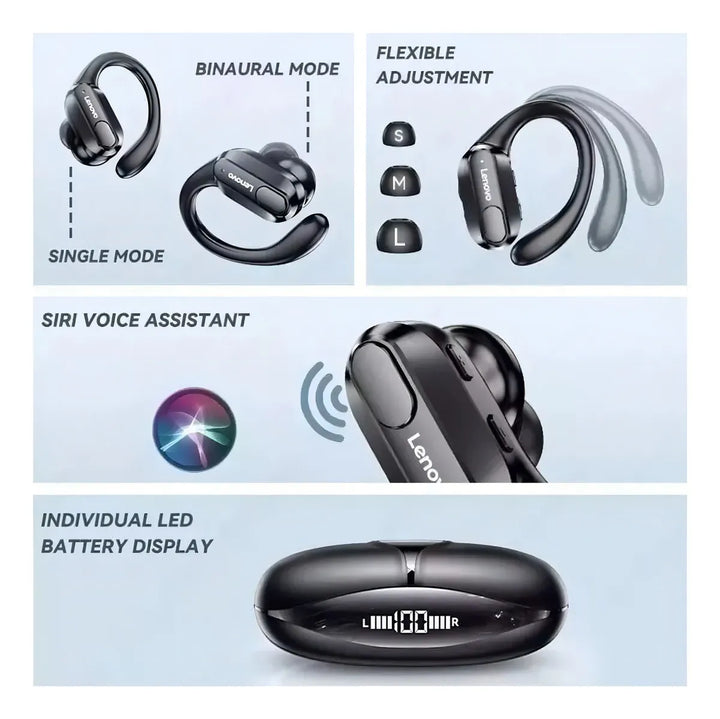 Auriculares Bluetooth 5.3 Lenovo Xt80 Thinkplus negros
