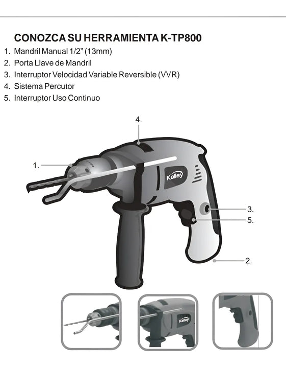 Taladro Percutor Kalley K-tp800 Semi-profesional 800 Watts