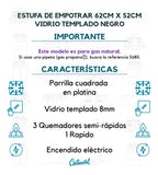 Estufa De Empotrar Vidrio Templado Gas Natural Color Negro