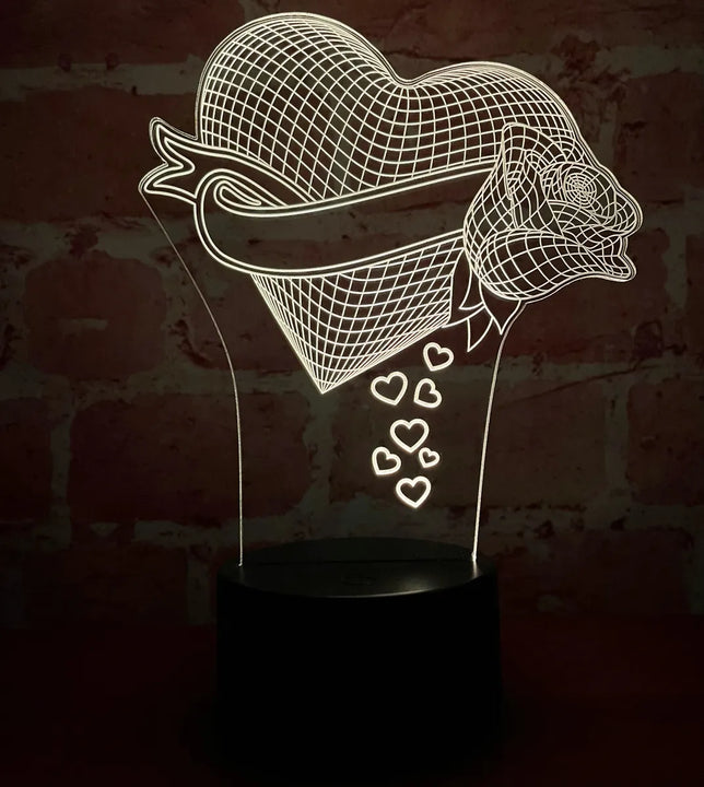 Lámpara Led Corazón Con Rosa Regalo Aniversario Decoración Negra