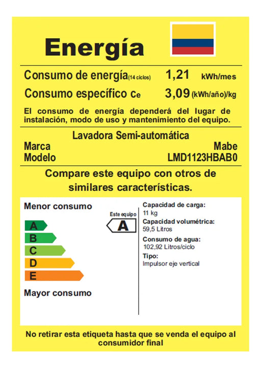Lavadora Semiautomática Propela 11 Kg Blanca Mabe LMD1123HBAB0