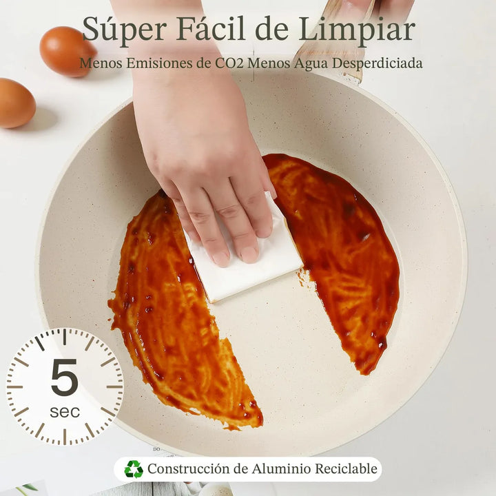 Juego De Ollas Y Sartenes Antiadherentes 16 Piezas Blancas