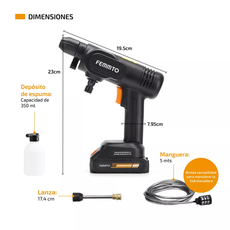 Hidrolavadora Electrica Inalambrica Pistola Lavado Portatil 2 Baterías 2000 mAh c/u