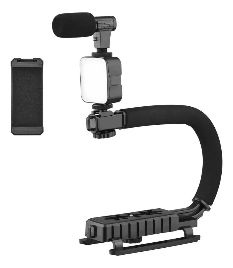 Soporte Estabilizador Para Celular Camara Luz Led Microfono Color Negro