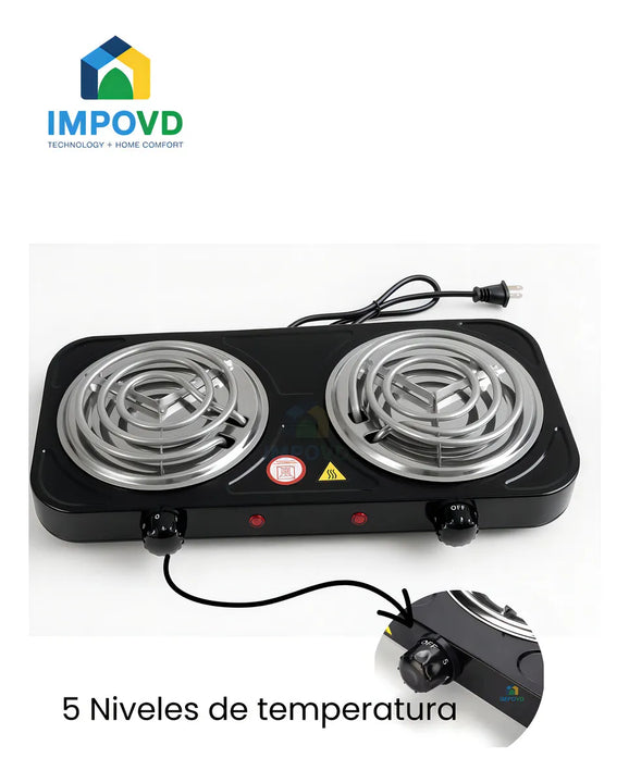 Fogon Estufa Electrica Portatil Blanca 2 Puestos Quemadores Potencia 2000W Cocina Compacta Resistente Hogar Oficina Viajes Camping Practica Rapida Segura Limpieza Sencilla Impovd