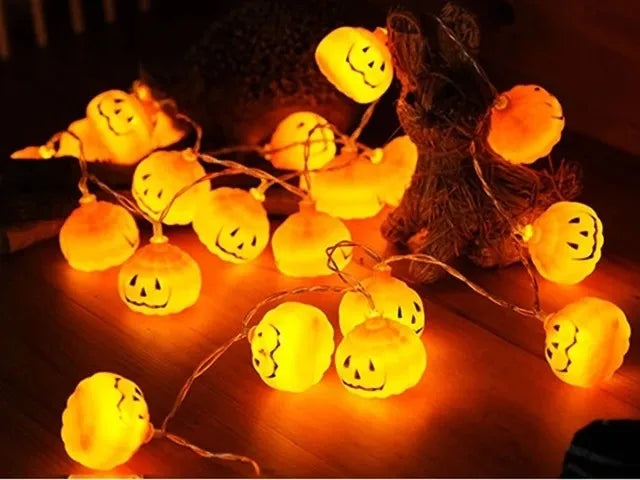 Guirnalda 10 Led Calabazas Extensión Halloween 2mt Pilas Aa