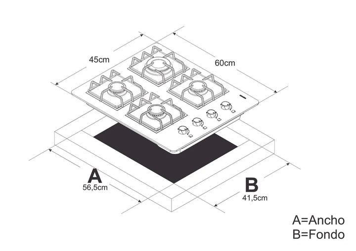 Estufa De Empotrar Vidrio Templado 60x45cm Gas Natural 6309 Color Negro